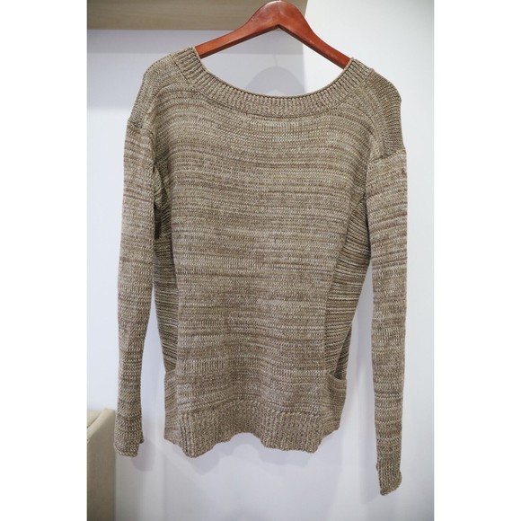 Umgee USA Womens Large Long Sleeve V-Neck Tan Sweater Pockets Cotton Blend - Picture 5 of 7
